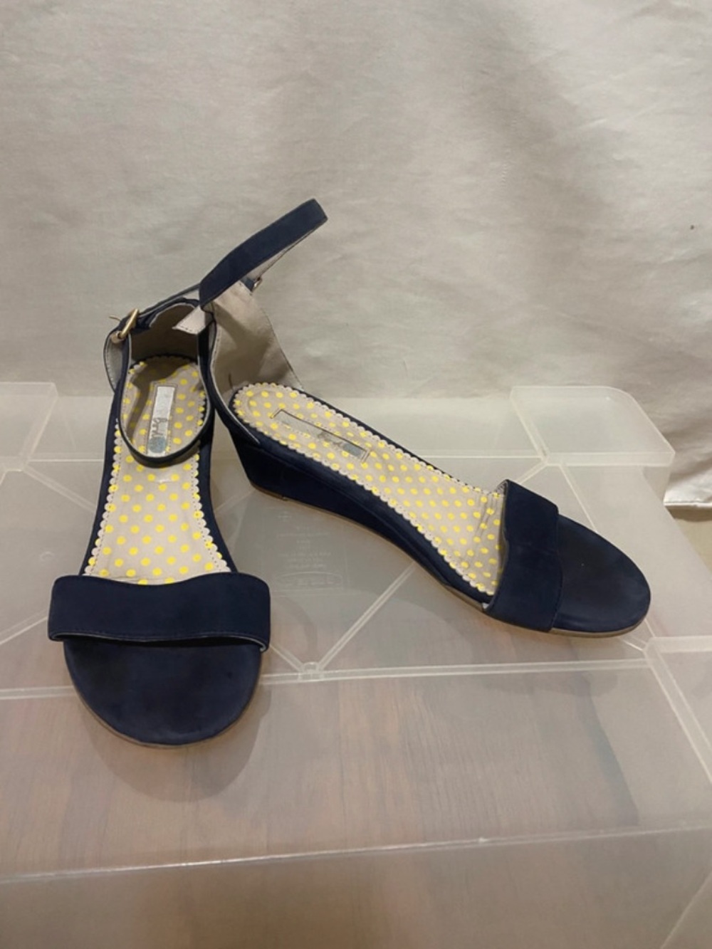 Boden Women’s 38/7.5 Blue Suede Peep Toe Wedge Sandal